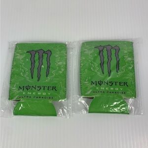 Lot of 2 Monster Energy Drink Ultra Paradise Green Koozie Can Cooler Coozie